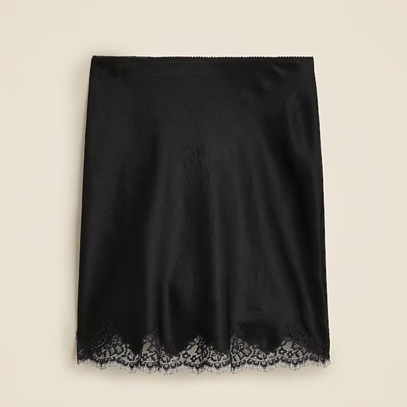 J.Crew Gwen lace-trim slip skirt in textured satin in Black New with Tags! - Picture 3 of 5